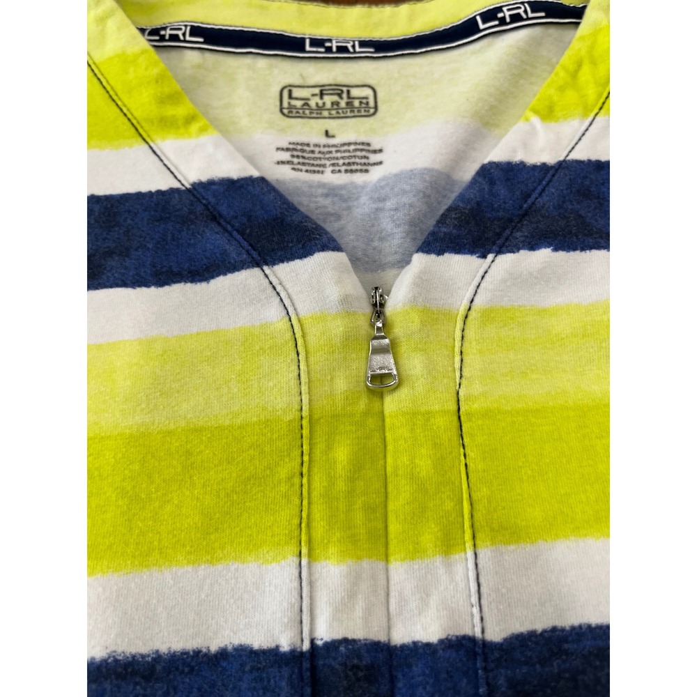 Lauren Ralph Lauren Pullover Women Large Lime Navy 3/4 Sleeve Stripe Zip Top - Picture 9 of 10